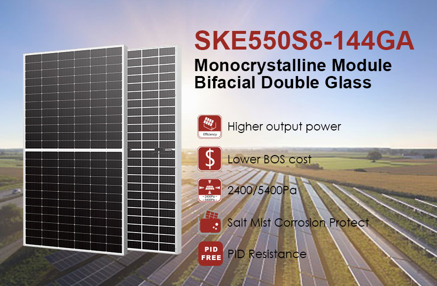 Painel fotovoltaico mono perc bifacial de 550 W e 182 mm de tamanho de célula