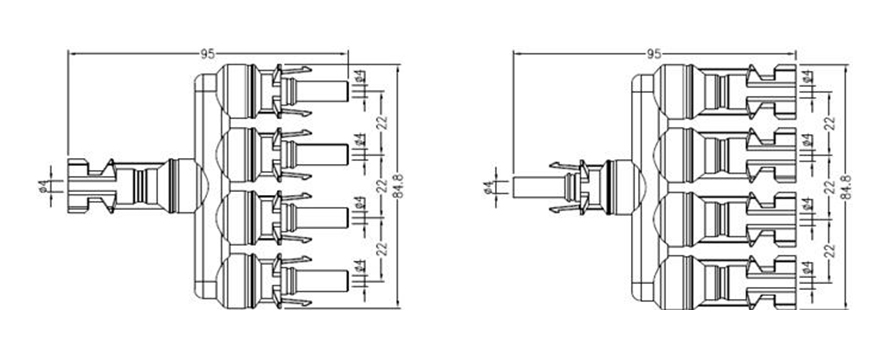 Conector fotovoltaico de ramificação T4