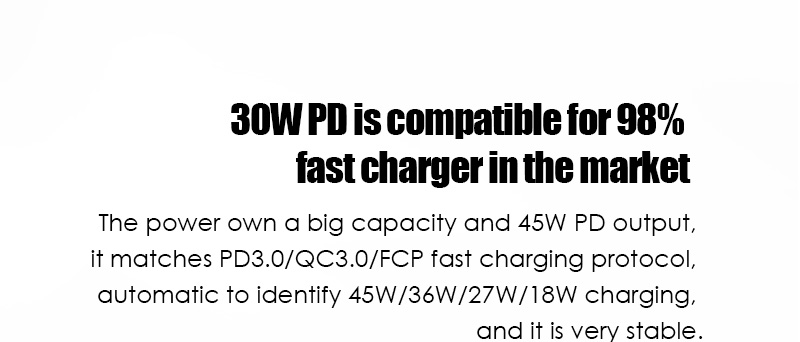 30W PD é compatível com carregador rápido de 98% no mercado