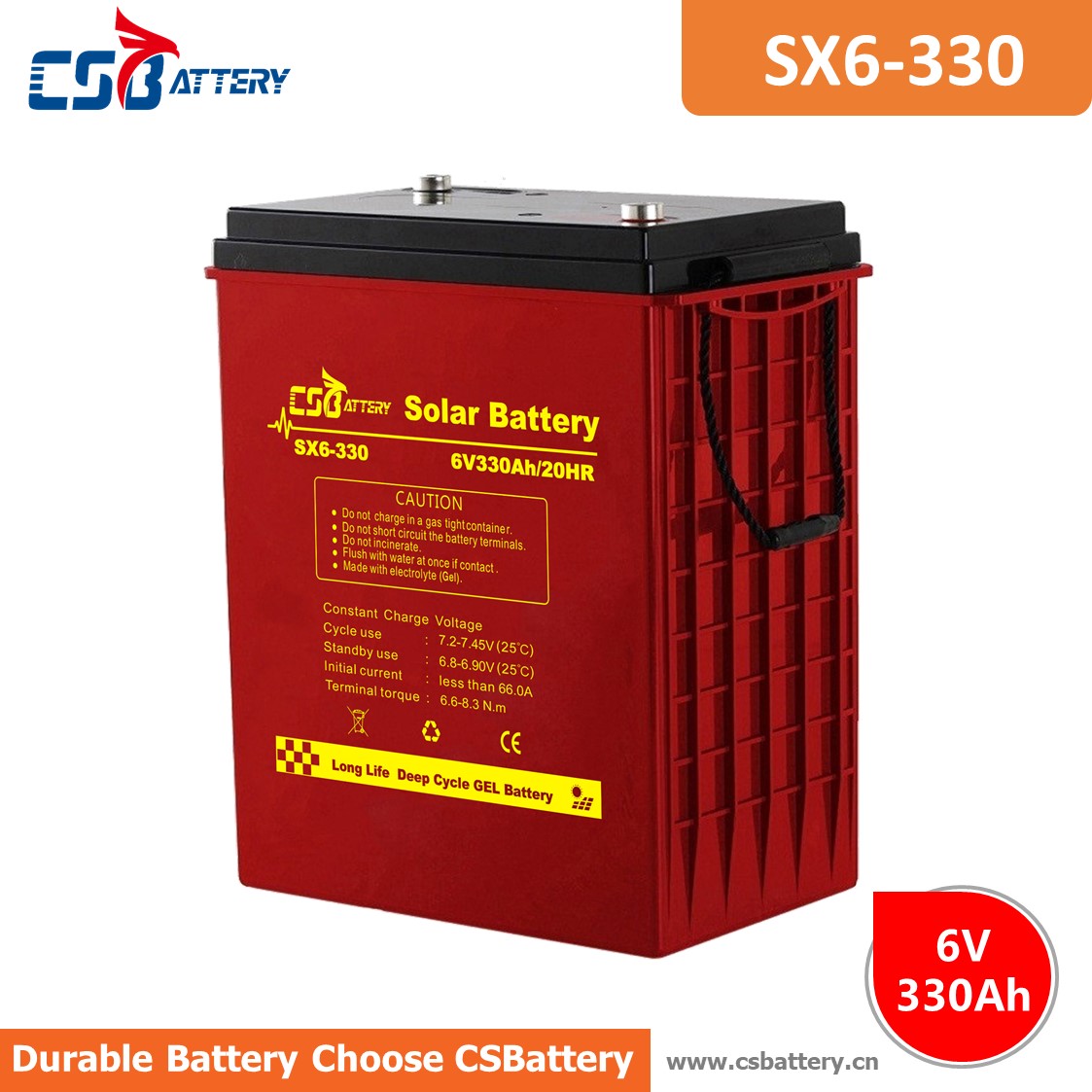 Bateria de gel de ciclo profundo SX6-330 6V 330Ah
