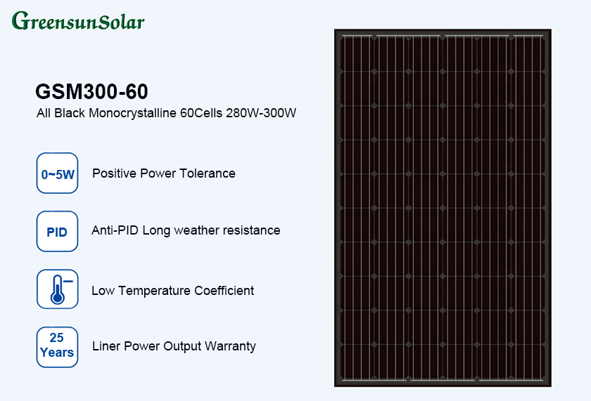 Painéis fotovoltaicos solares de moldura preta