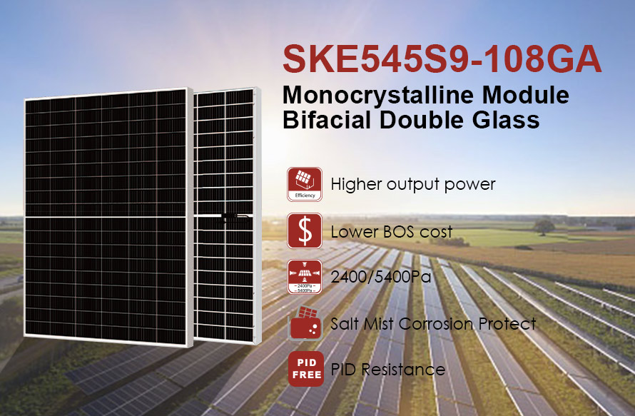 Painel fotovoltaico bifacial mono perc de 210 mm 545 W