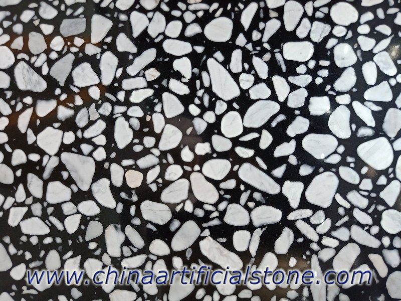 Grandes lajes de mármore artificial preto agregado de godo branco
