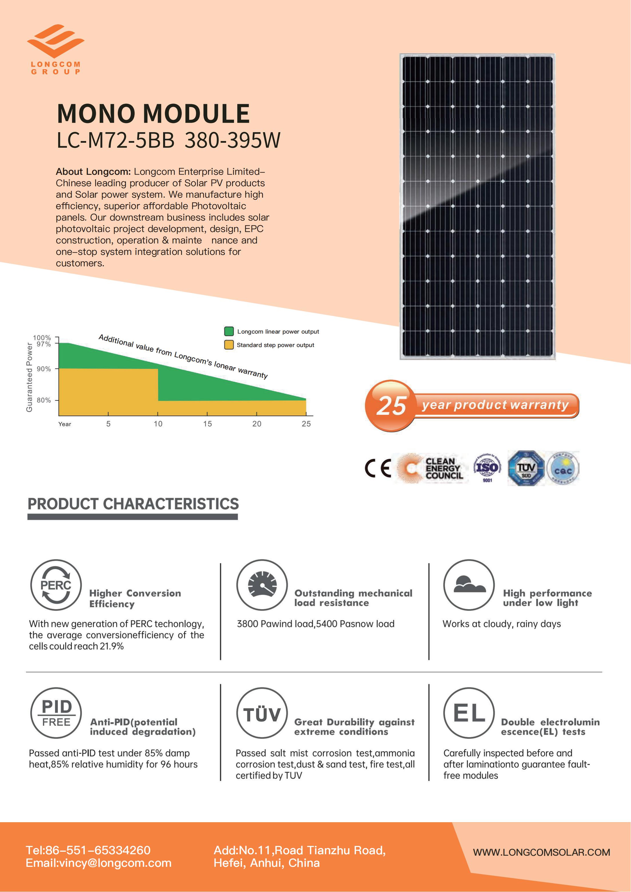 Painel Solar Mono de Alta Eficiência 380W