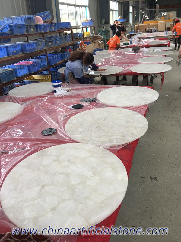 Atacado tampos de mesa de pedra semipreciosa de cristal branco