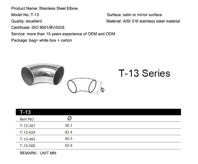 cotovelo de aço inoxidável ss304 ss316