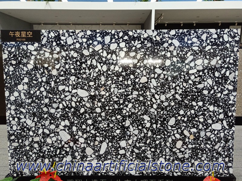 Grandes lajes de mármore artificial preto agregado de godo branco