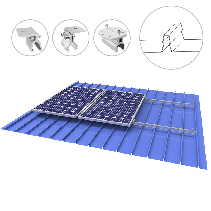 Sistema de estantes de montagem solar para telhado de metal Klip-Lok
