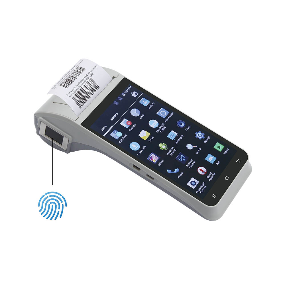 Terminal MPOS de impressão digital biométrica Dual Sim 4G Android 9.0 com impressora
