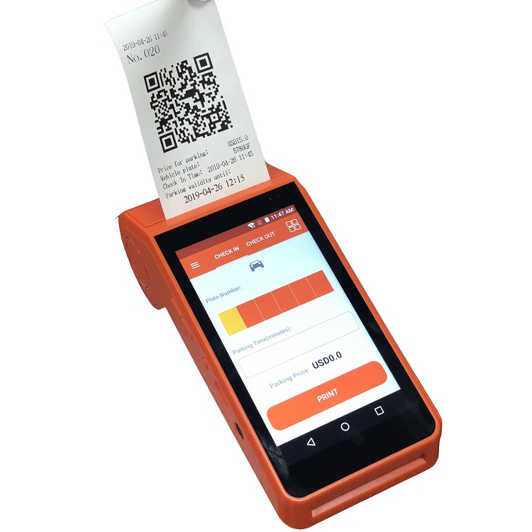 Terminal POS inteligente Android com tela sensível ao toque para impressão de bilhetes de estacionamento

