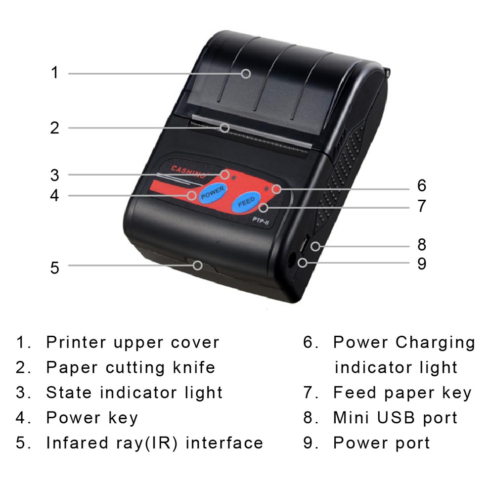 Mini impressora térmica bluetooth portátil de 58mm para tablet portátil móvel