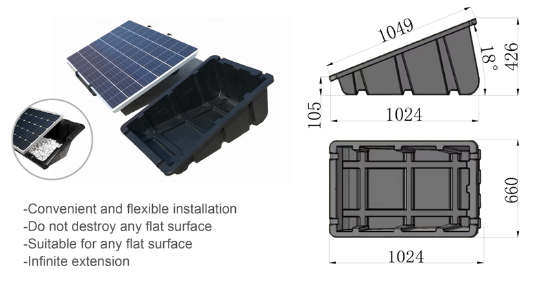 Sistema de montagem de telhado com lastro de plástico para painéis solares