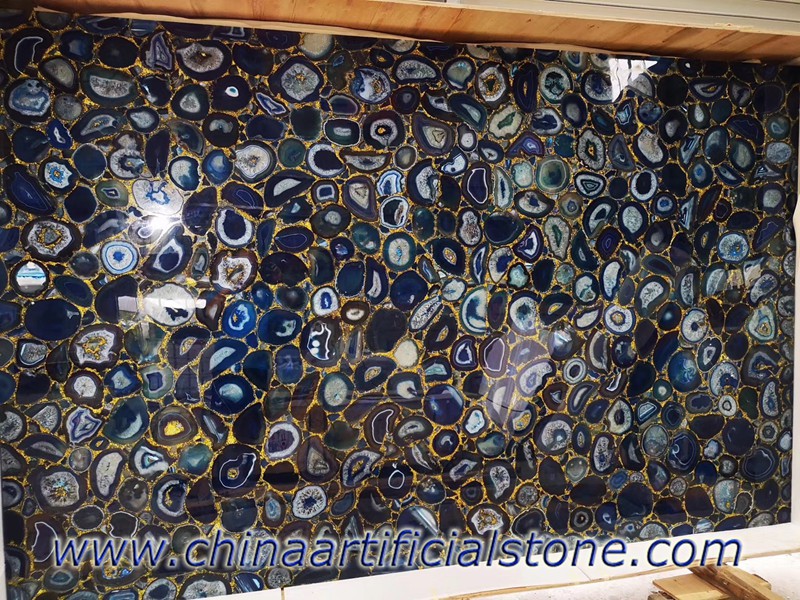 Lajes de pedra semipreciosa de ágata azul retroiluminada
