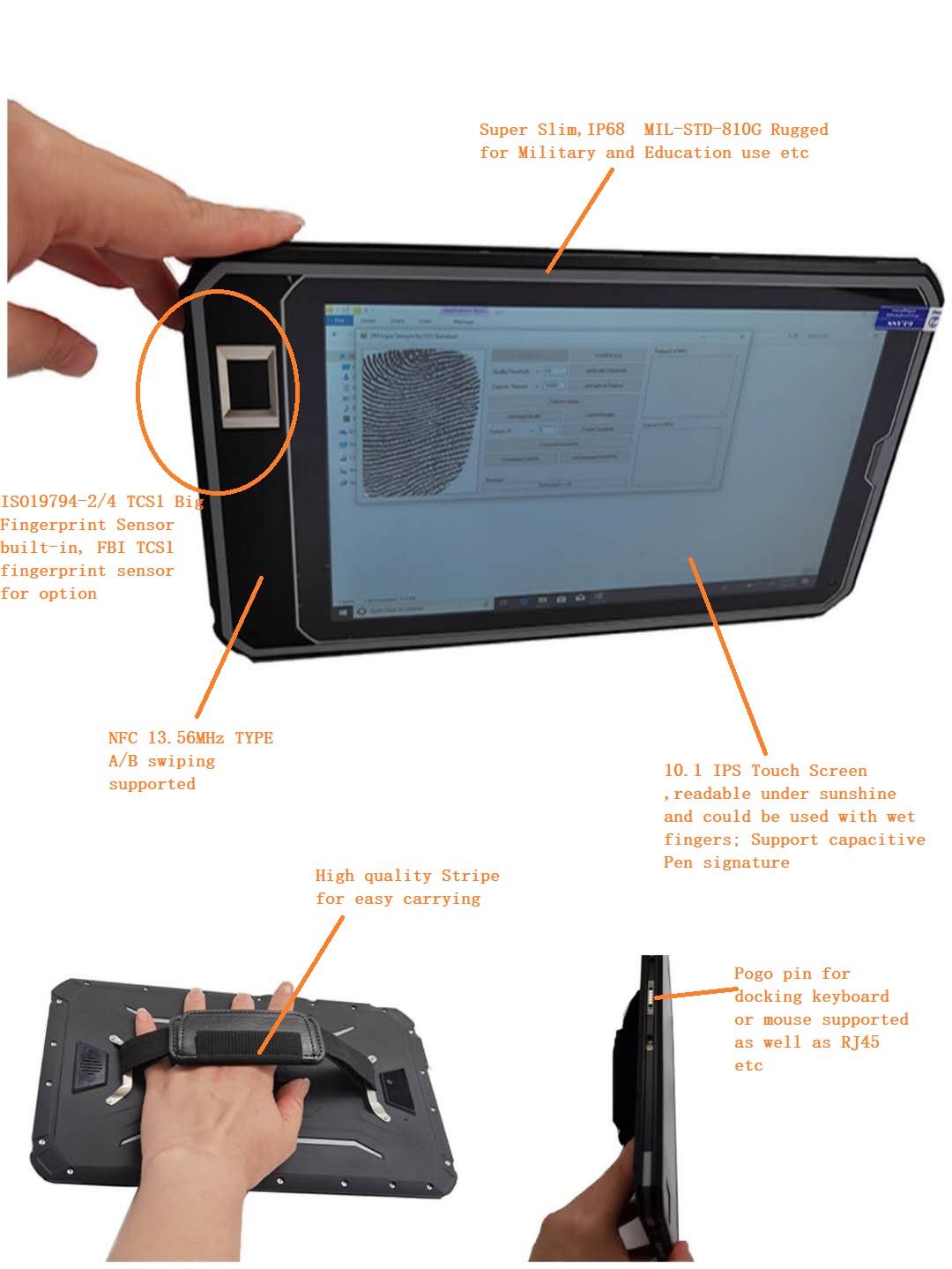 Tablet biométrico de impressão digital Windows