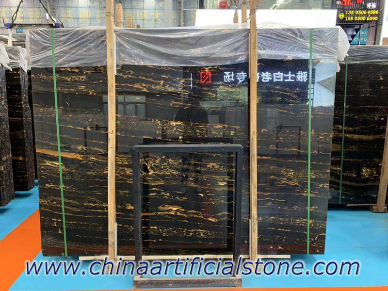 China Nero Portoro Preto com placas de mármore dourado