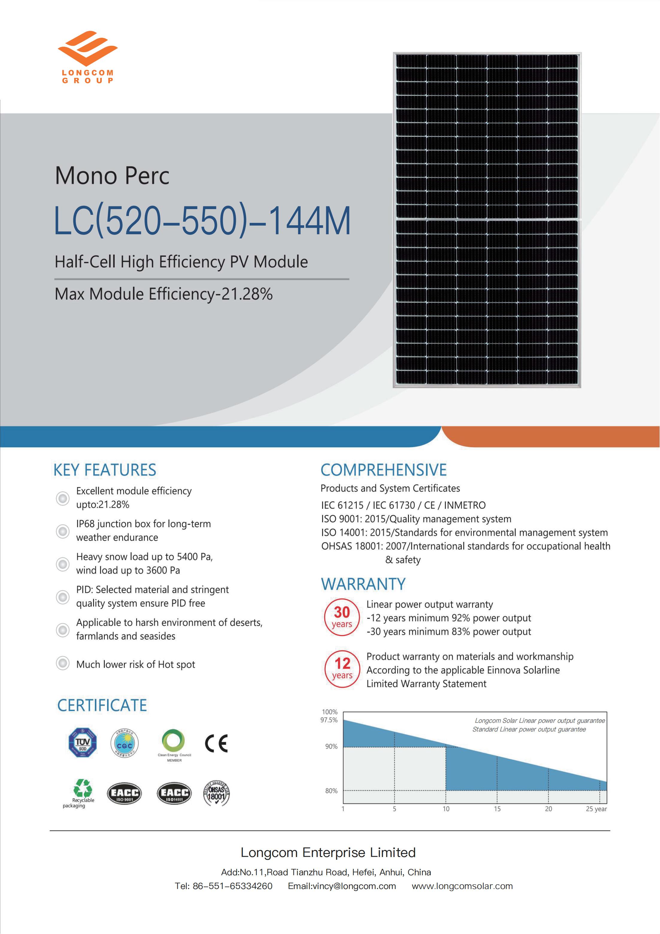 Painel solar de alta eficiência de meia célula de 520 W