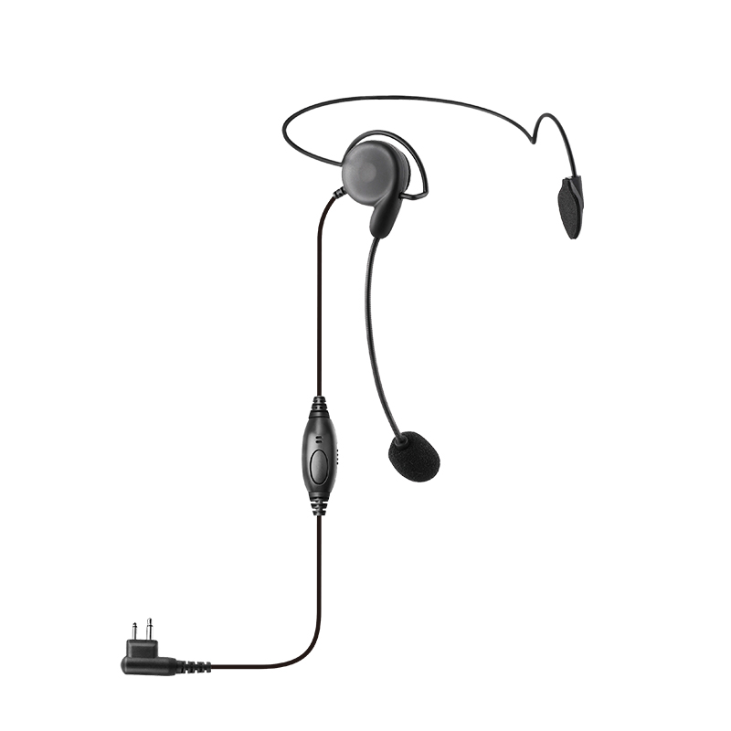 RHS-0128 Fone de ouvido leve atrás da cabeça com microfone de lança e interruptor PTT/VOX para walkie talkie
