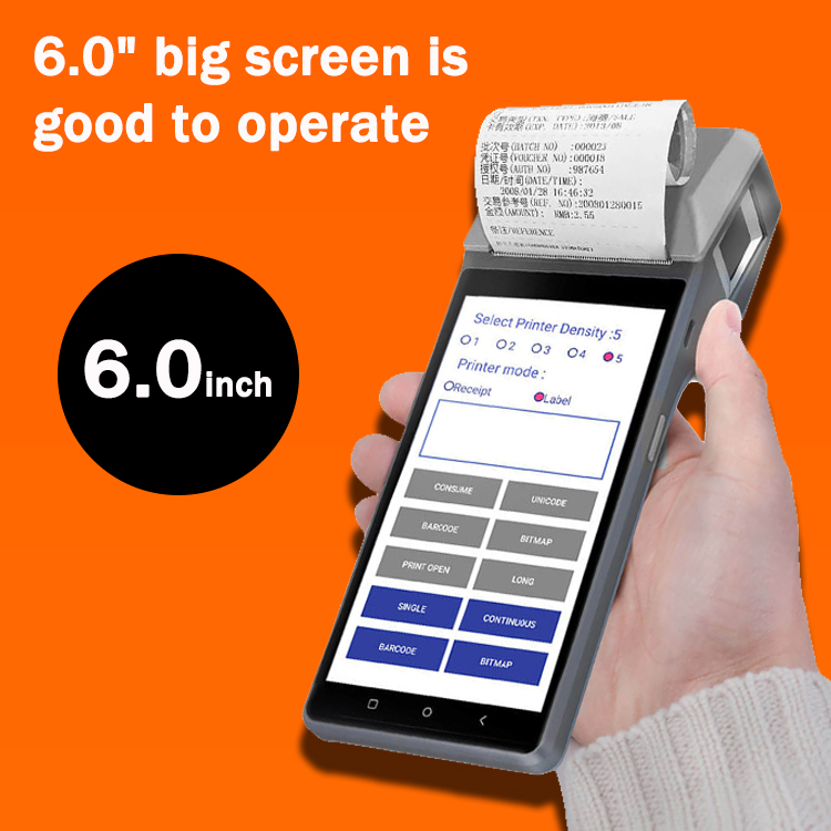 Máquina POS inteligente portátil NFC de 6 polegadas com impressora térmica de 58 mm Z300

