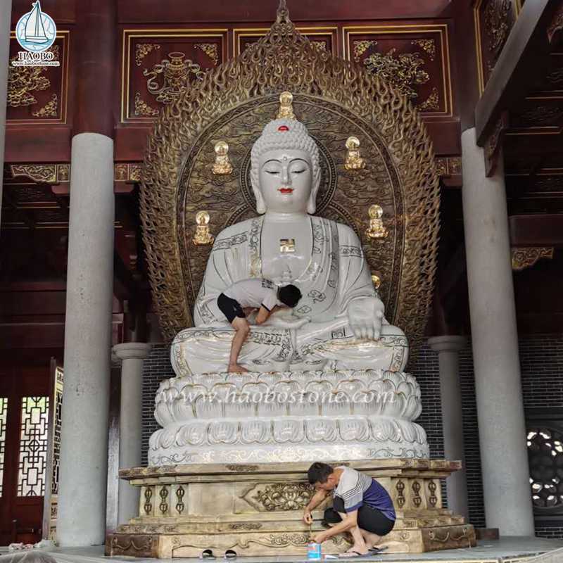 Escultura de Buda Religioso Asiático Artesanato em Pedra Natural
