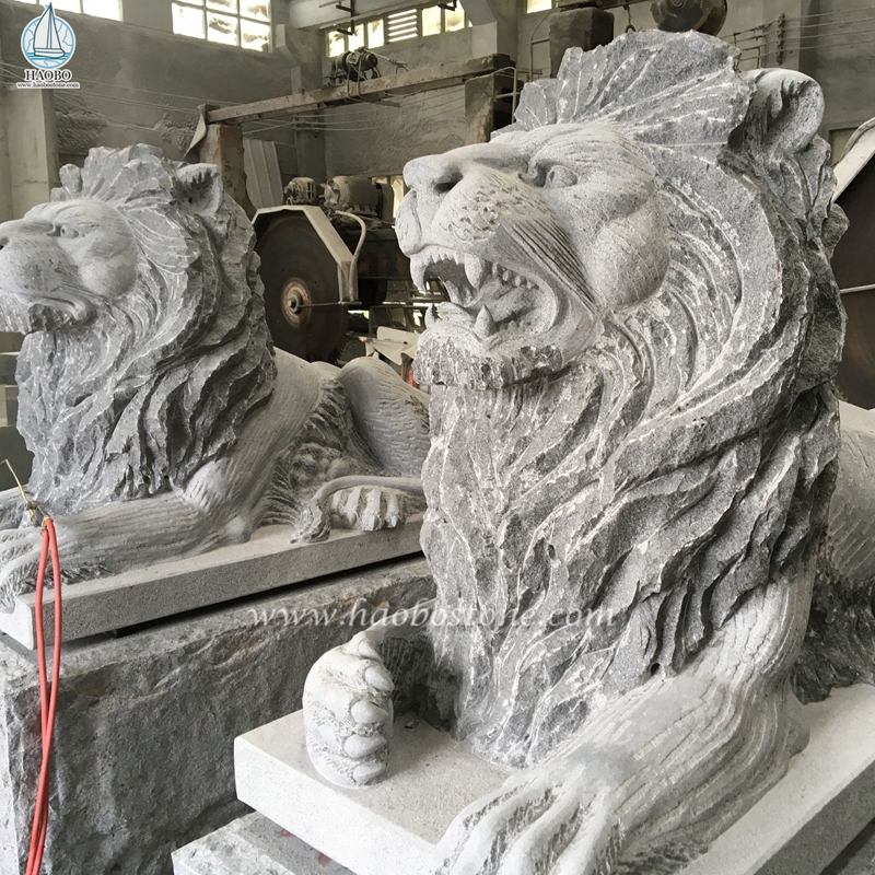 Escultura de leão animal personalizada em pedra natural para decoração de jardim
