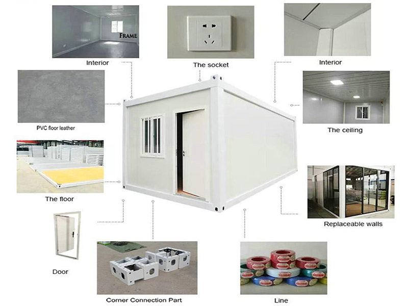 materiais de casa de contêiner de pacote plano