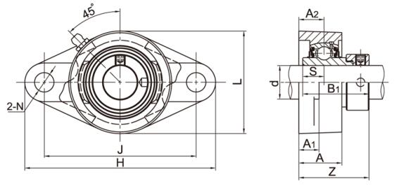 Rolamento de flange de 2 parafusos NAFLU207