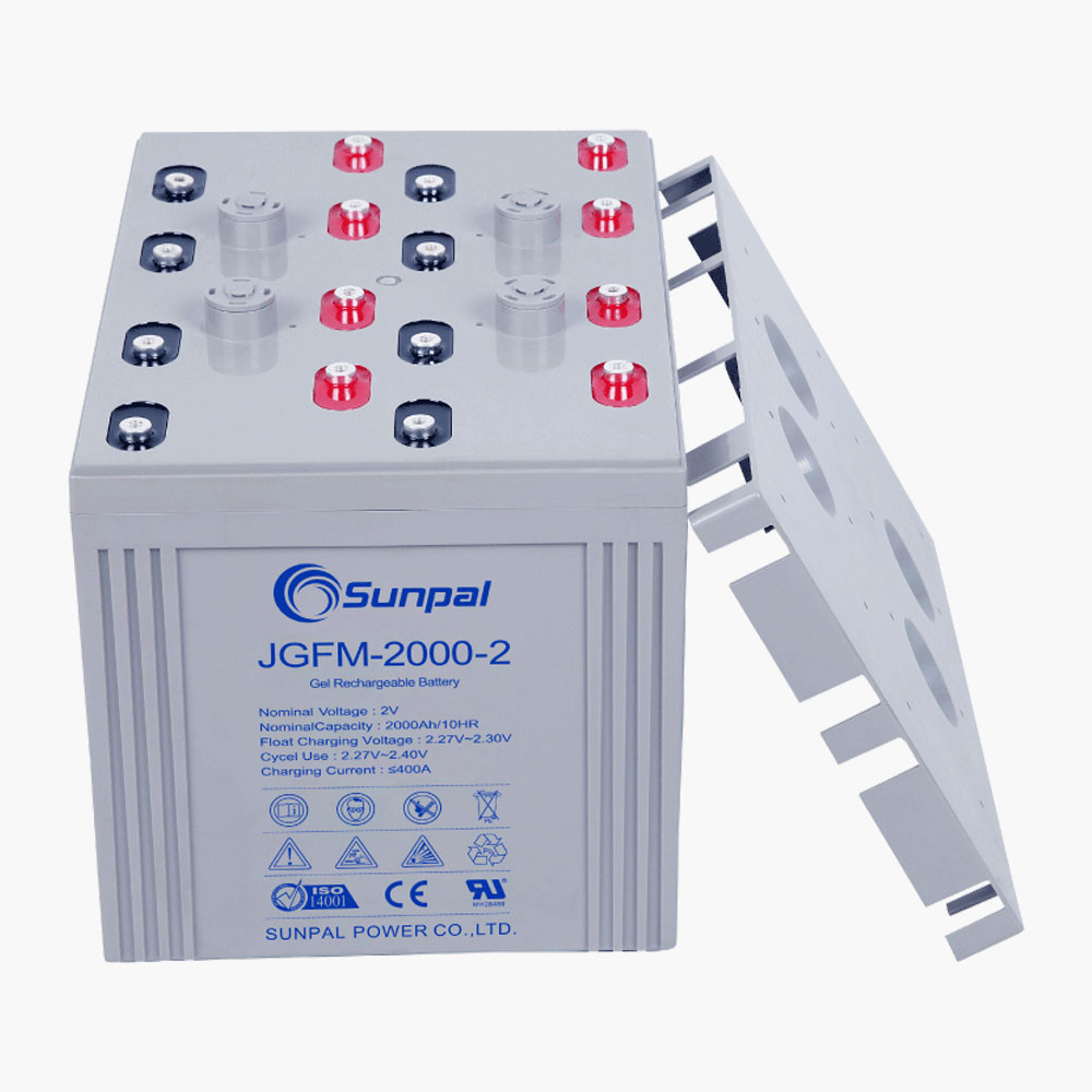 Loja de baterias recarregáveis ​​de gel solar Sunpal 2V 2000Ah selada sem manutenção
