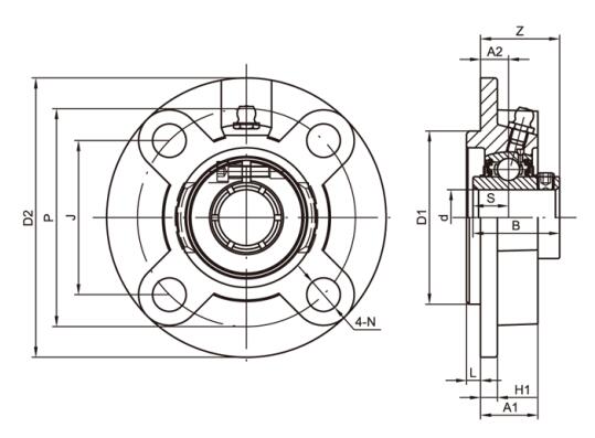 Carcaça de rolamento de cartucho de flange UCFCS209