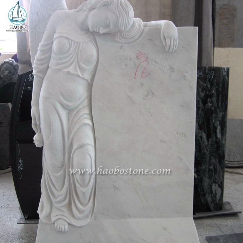 Lápide esculpida de anjo de coração de mármore branco da China Han
