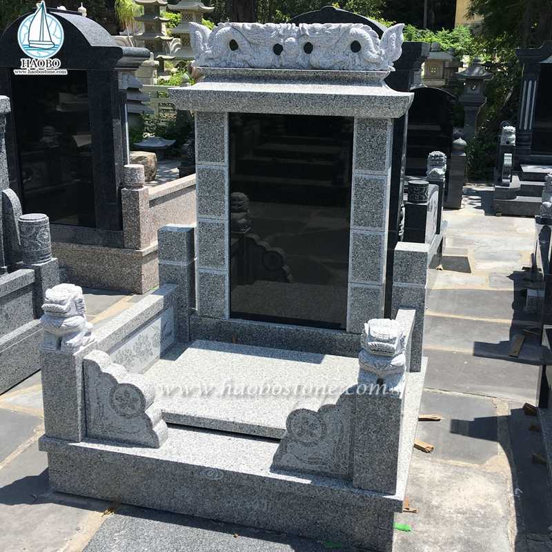 Lápide funerária de granito cinza estilo asiático dragão esculpido
