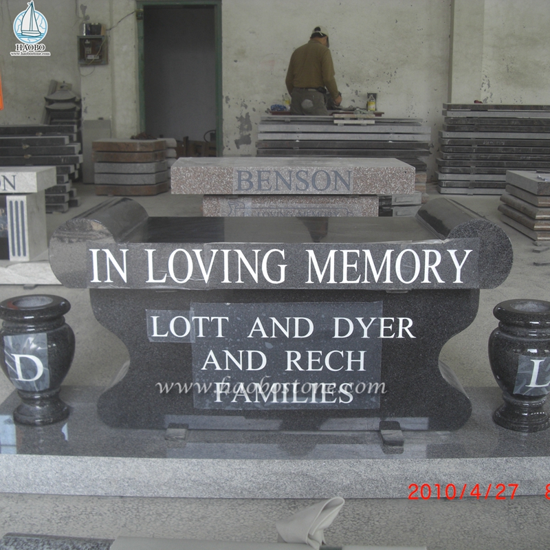 Banco de memoriais de design simples de granito preto da Índia para cremação
