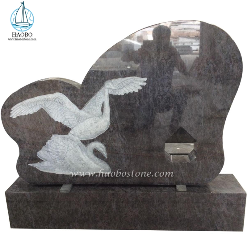 Lápide do cemitério esculpida em granito Bahama Blue Swan

