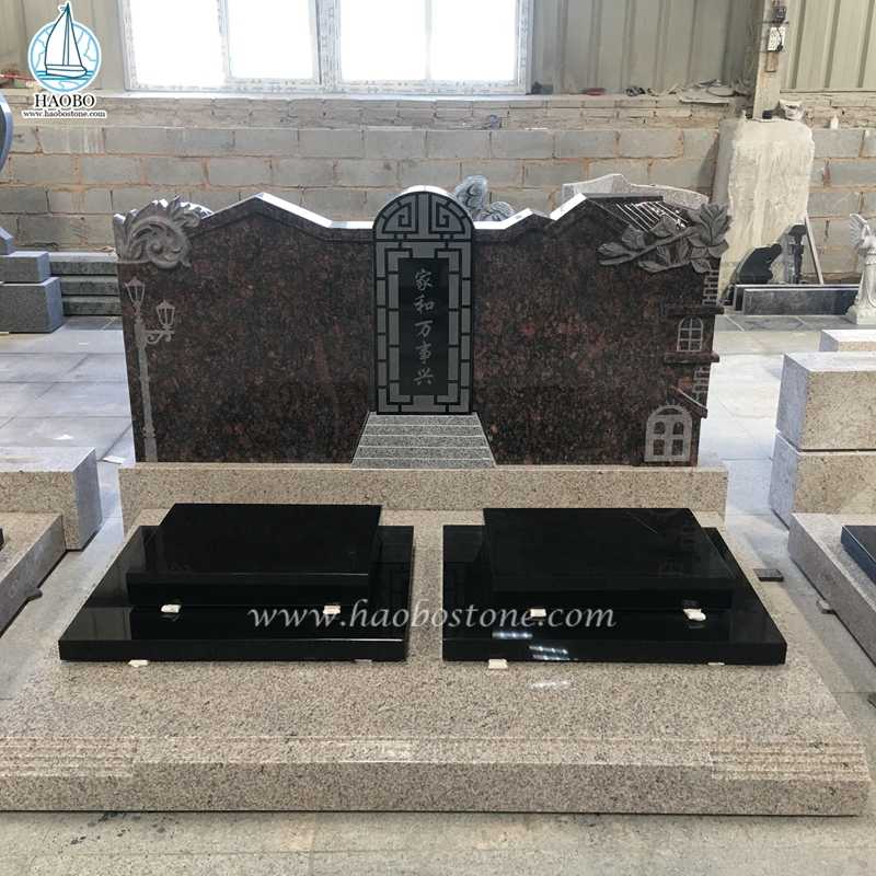 Monumento de cemitério duplo esculpido em estilo chinês em granito
