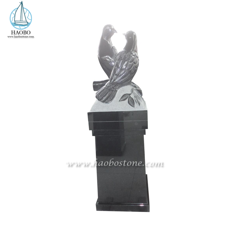 Índia granito preto pássaro pomba esculpida lápide memorial
