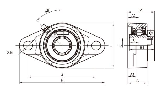 Unidades de flange de 2 parafusos UEFL204