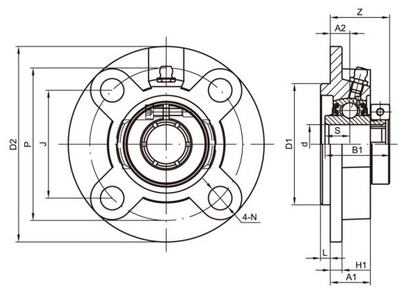 Carcaça de rolamento de cartucho de flange UEFC207