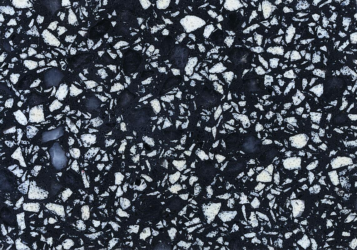 laje de quartzo de cores misturadas preto e branco
