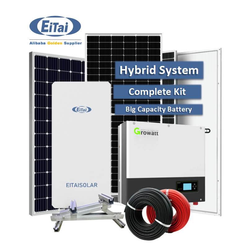 EITAI 10Kw sistema solar híbrido Growatt inversor monofásico kit pv para casa com armazenamento de bateria
