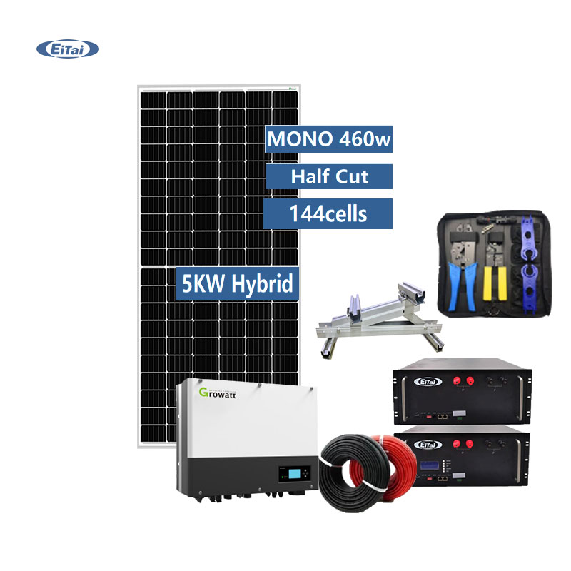 EITAI 5kw sistema de energia solar híbrido bateria lifepo4 de lítio 10kwh 3kva monofásico 6kw sistema fotovoltaico com monitor wi-fi
