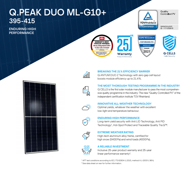 Q células mono painel solar 410w