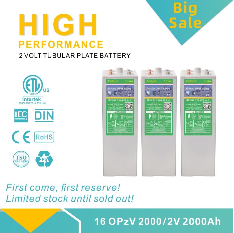 Liquidação 2V 2100ah Opzv Tubular Gel Bateria Opzv para Solar/UPS/Emergency-Power-Systems

