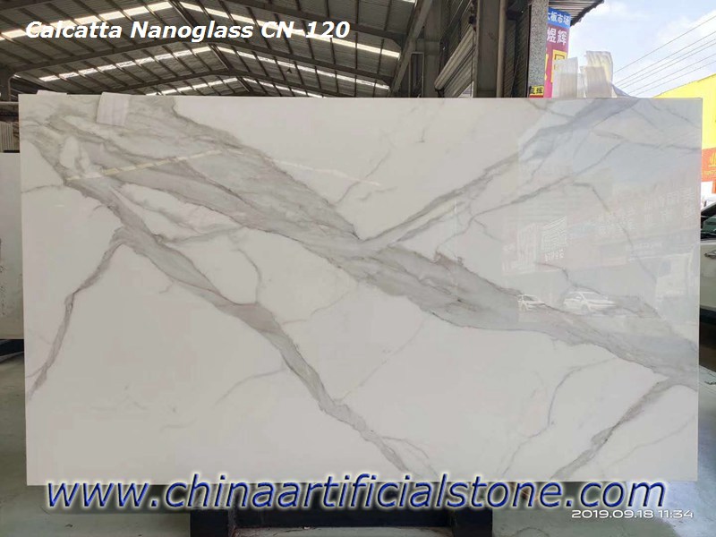 Lajes de mármore de vidro nano Calacatta branco
