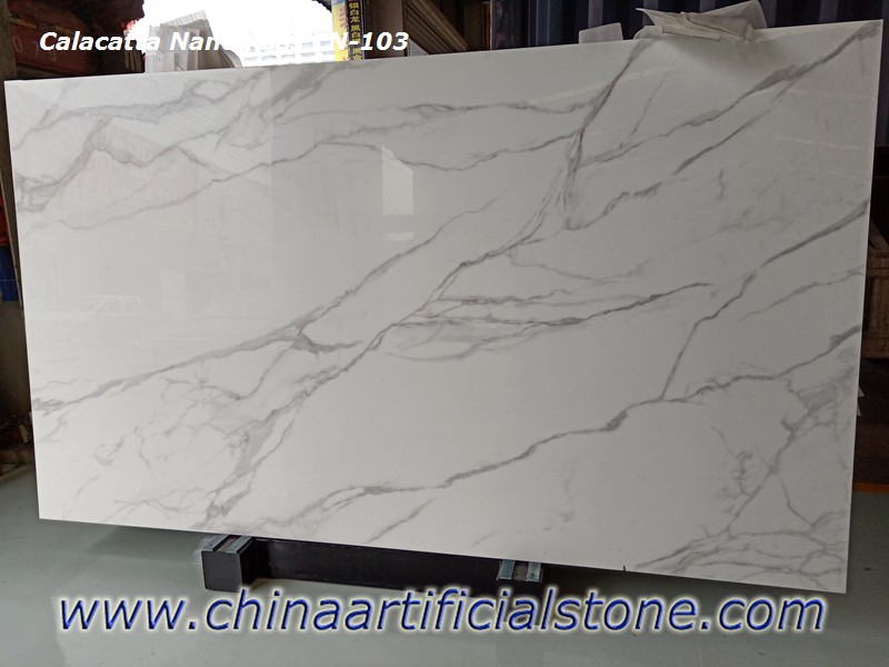 Placas de vidro de mármore Calacatta Nano CN103 projetadas
