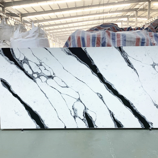 Laje de pedra de tampo de mesa de quartzo branco de linhas pretas do fabricante da China

