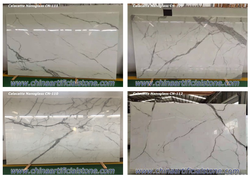 Placas de mármore de vidro cristalizado Nano Calacatta branco
