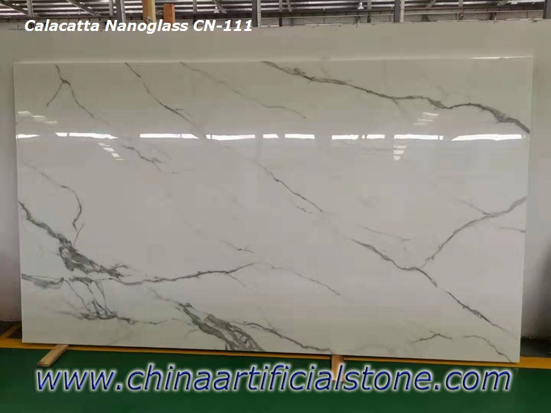 Lajes de pedra de vidro nano cristal branco Calacutta da China
