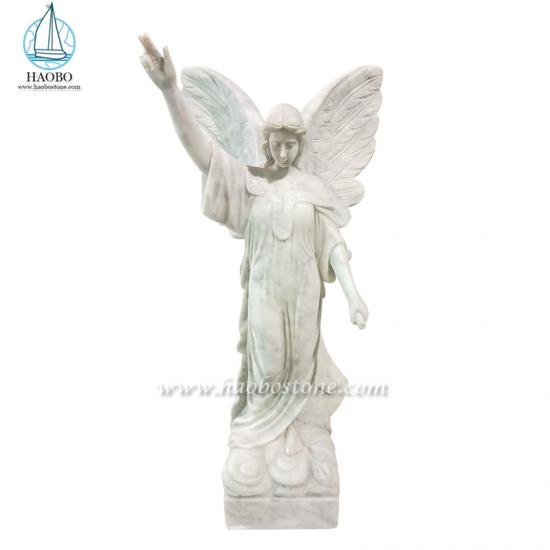 Escultura de anjo em pé de mármore branco Carrara esculpida à mão
