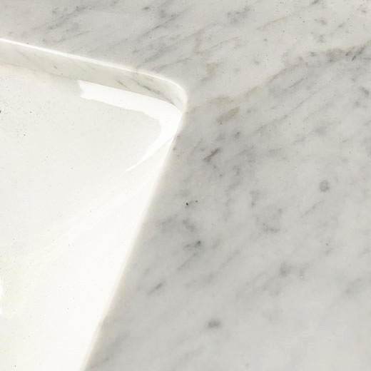 Tampo de vaidade de banheiro cortado no tamanho pedra natural tipo Carrara tampo de mármore branco com pacote personalizado
