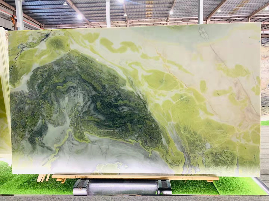 Lajes de tinta abstrata de mármore verde