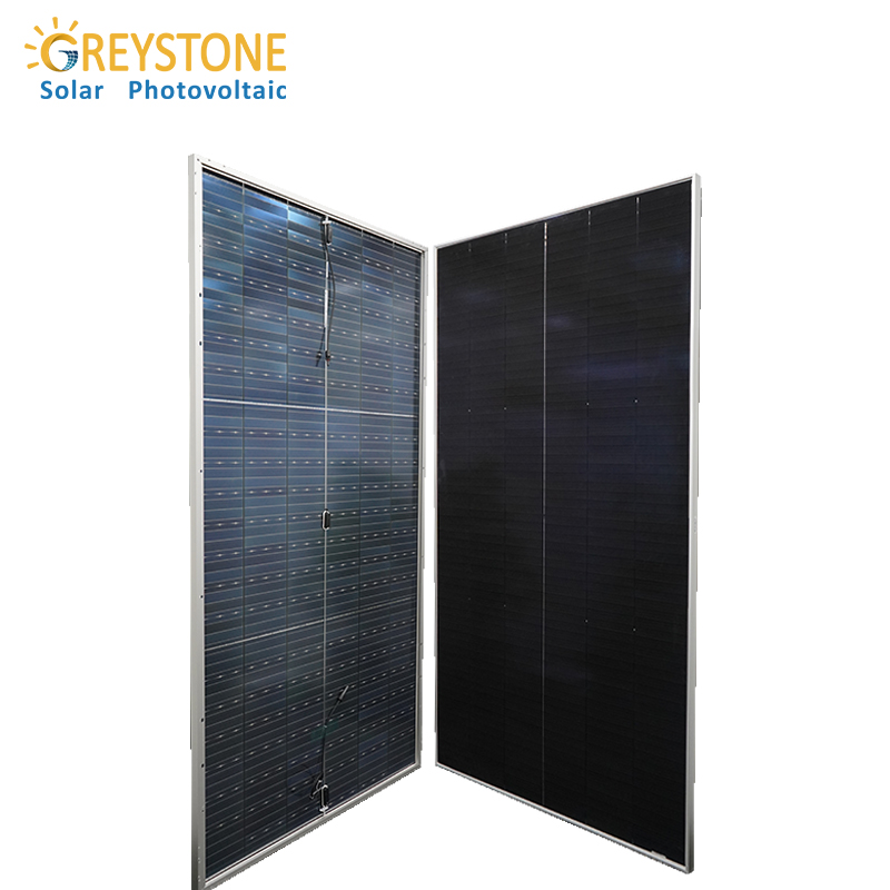 Painel solar bifacial de vidro duplo de alta potência Greystone 645 W com telhas
